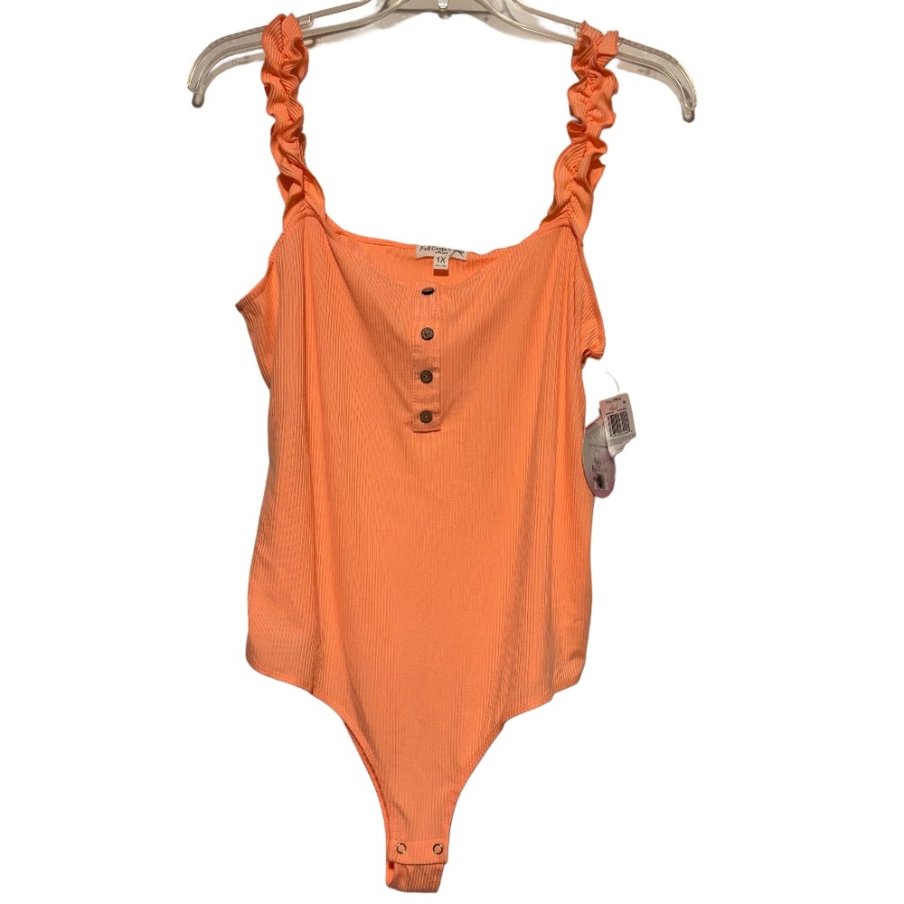 Women’s Plus Full Circle Trends Bodysuit Frilled Tank in Orange Sz 1X NWT